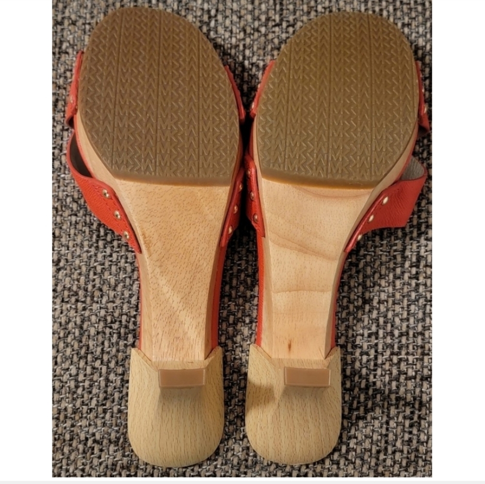 Michael Kors Mandarin Saffiano Leather Slide Sandles Wood Heel Size 9.5, Rare! - Picture 11 of 13